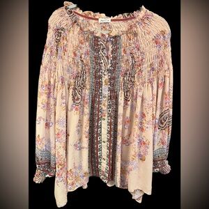 Skylar & Jade Women's Button Up BOHO Peasant Blouse Multi Floral Tunic Size 1X